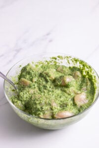 marinating the chicken for hara masala chicken