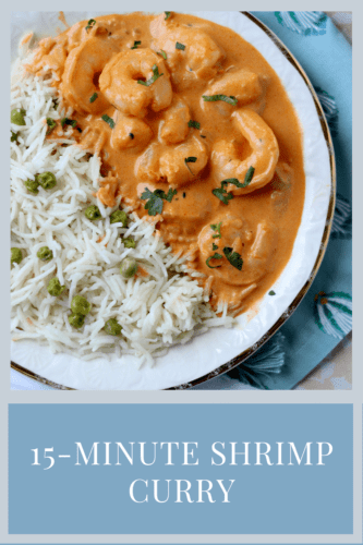 Plate of Pakistani Shrimp Curry w Pea Pilaf