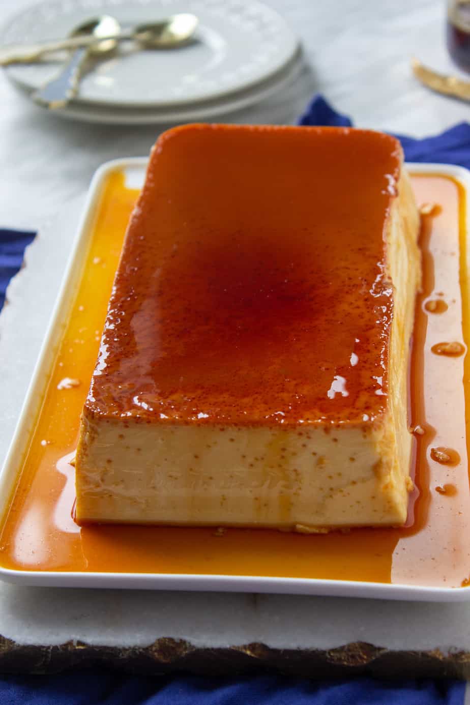 A Caramel Custard in a Rectangular Dish