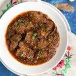 Top down shot of a bowl of Mutton handi