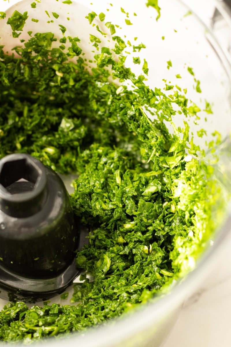 Spinach after being run through the food processor