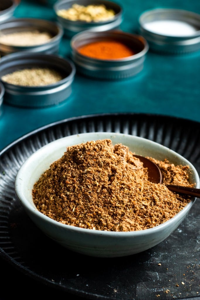 Chaat Masala Pakistani Recipe in a bowl, spices in background