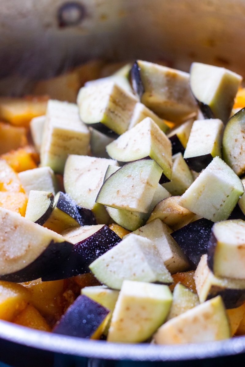 eggplant added to aloo baingan