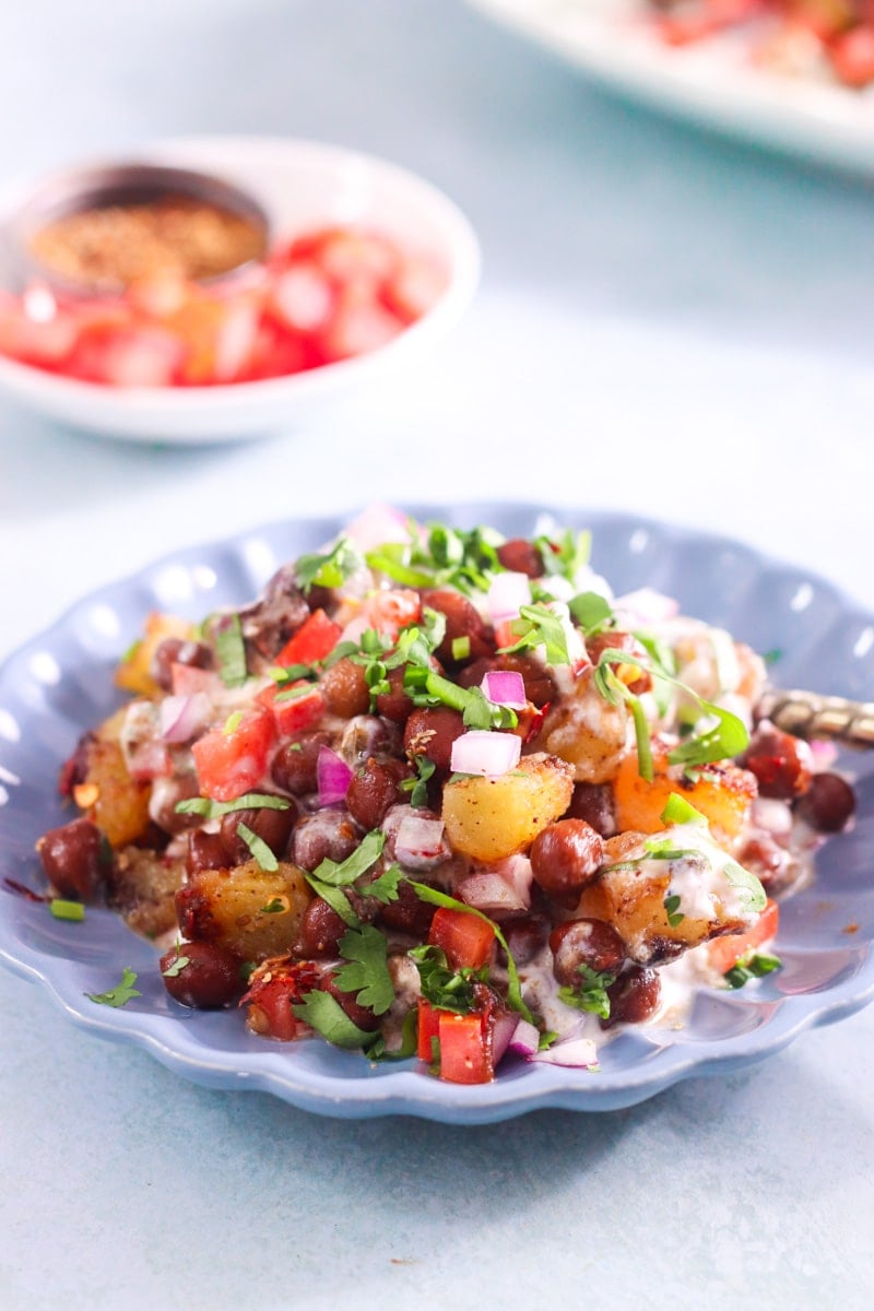 kala chana chaat in a plate