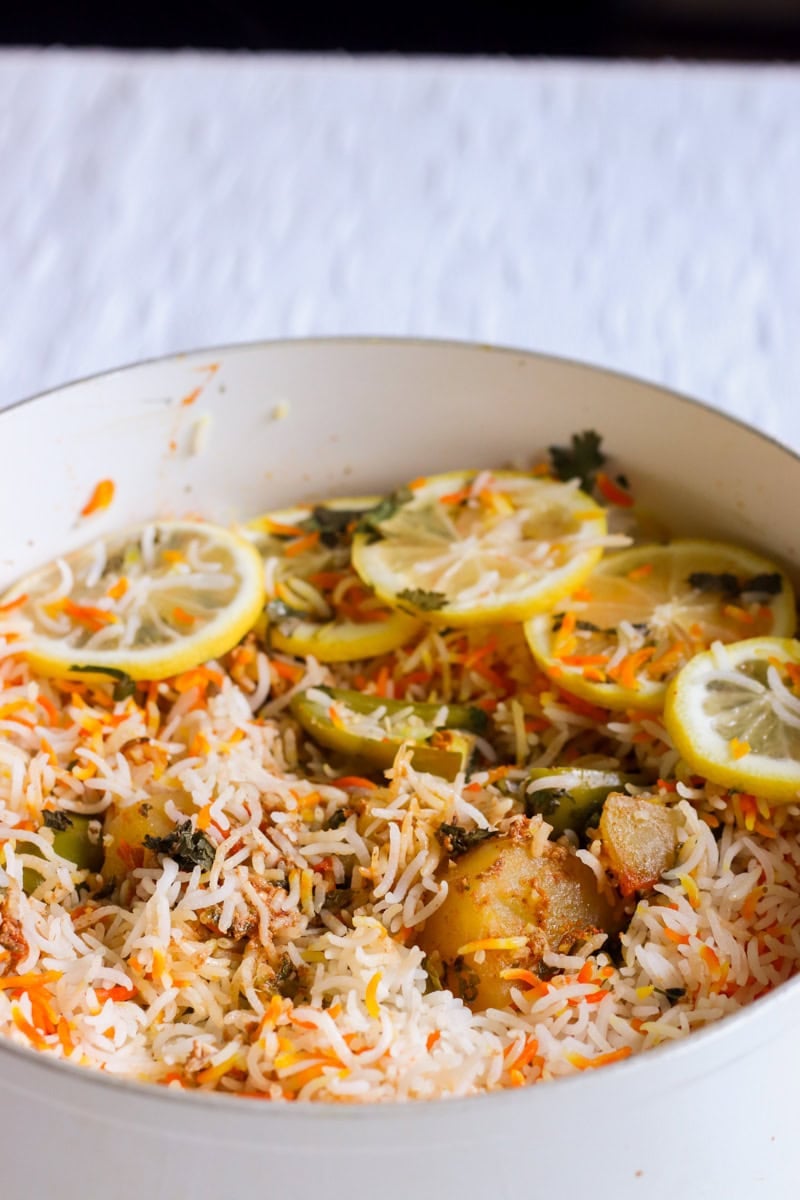 chicken biryani in a pot