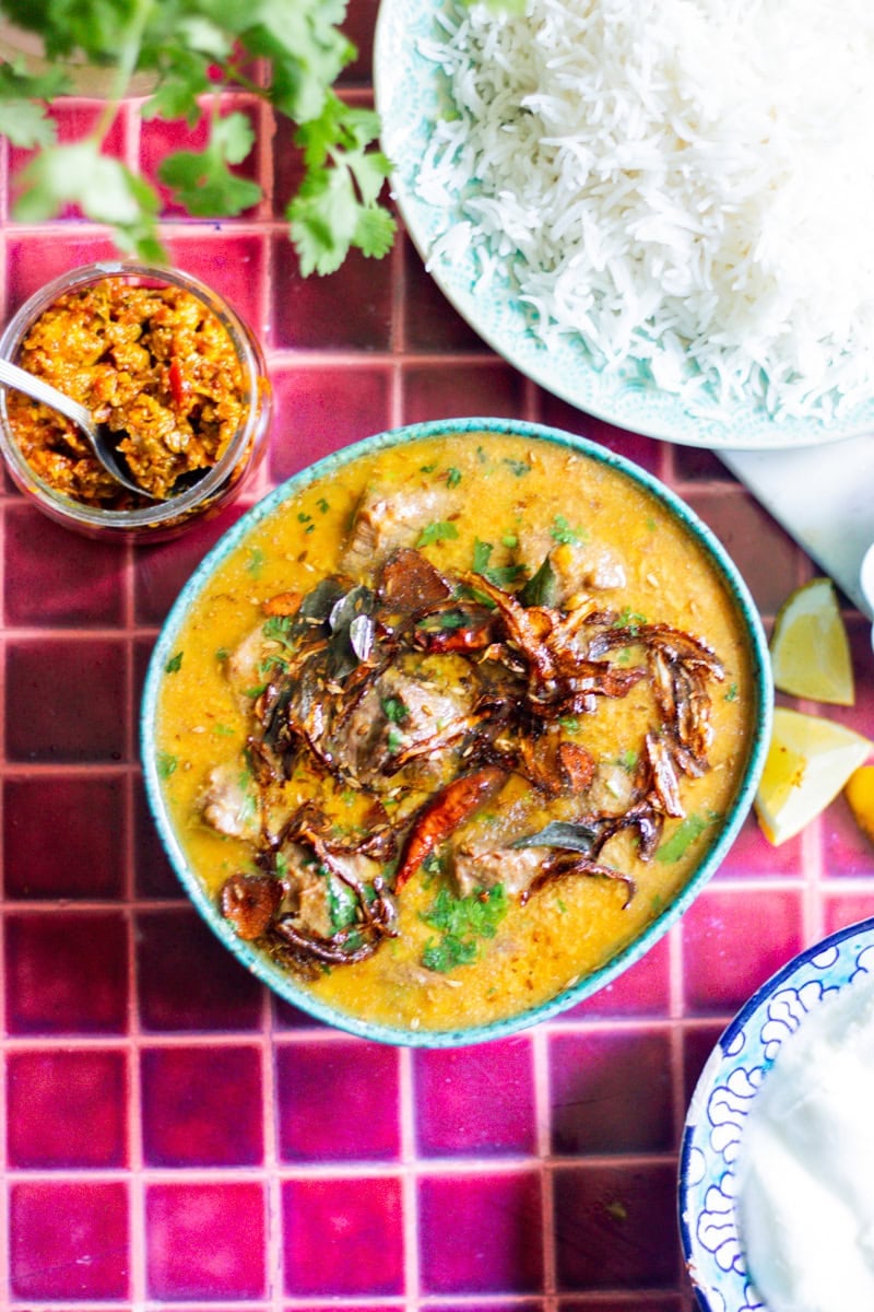 top down view of dal gosht