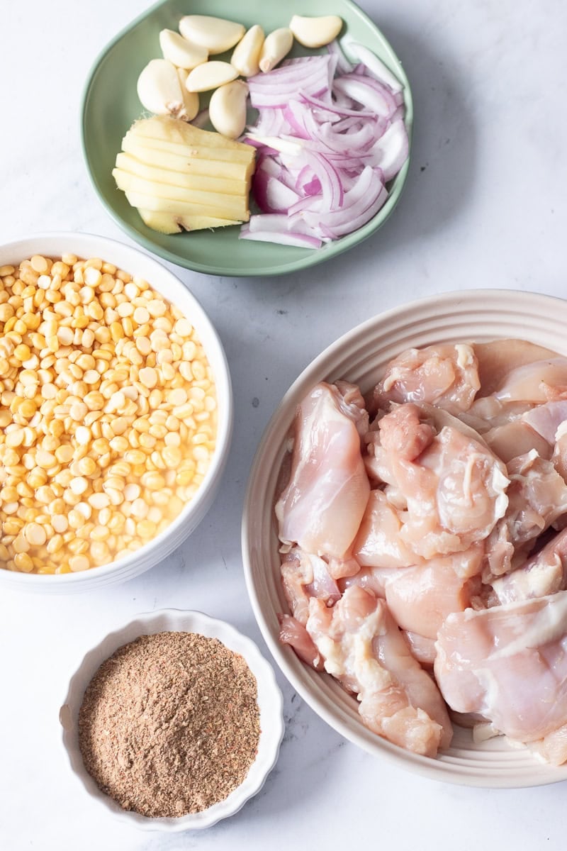 top down view of chicken shami kabab ingredients