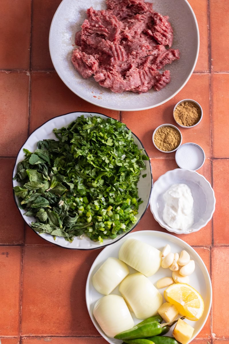 top down view of keema samosas ingredients